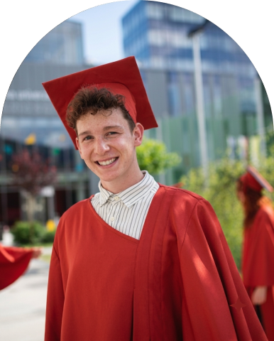 Graduate in red gown